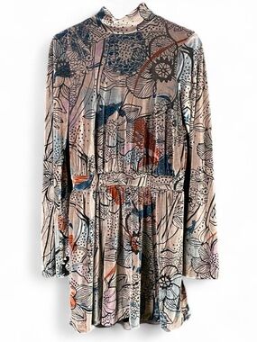 Free People M Della Floral Burnout Velvet High Neck Long Sleeve Mini Dress